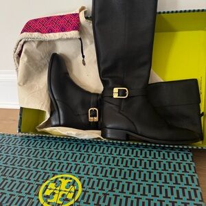 New - Tory Burch Brook Perfect Black Boots in tumbled leather Black (in box)